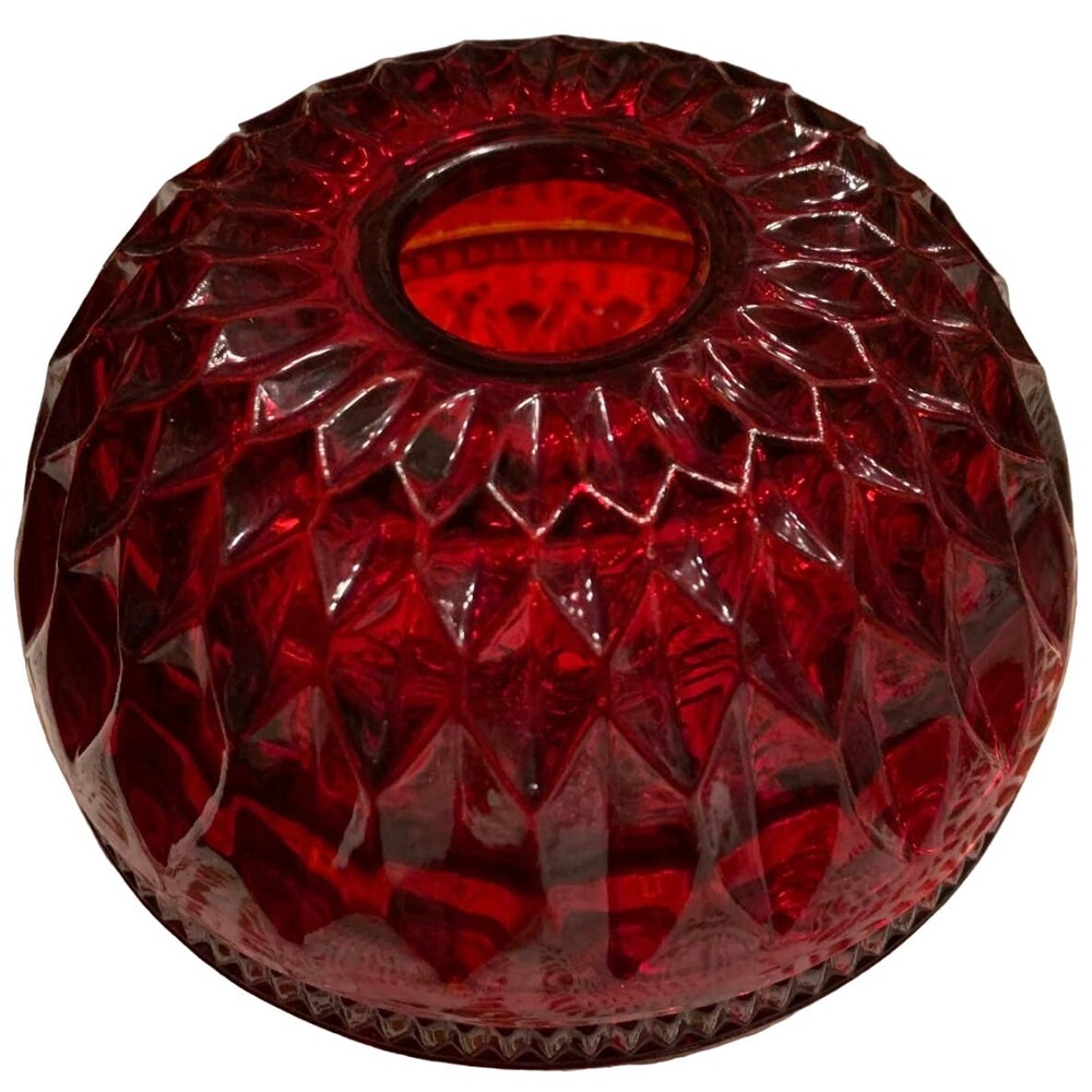 Vintage Indiana Glass Red Mt Vernon Diamond Point Round Fairy Lamp Candle Holder